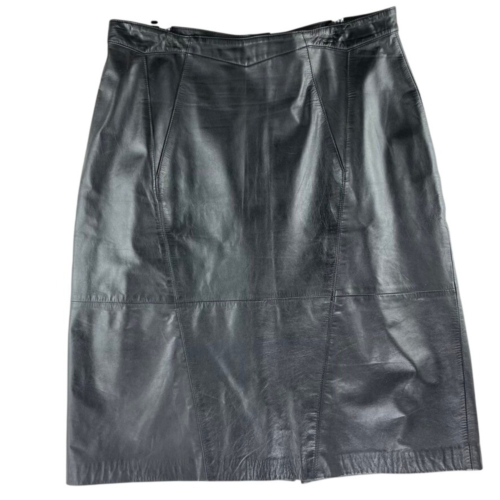 Vintage‎ Antels 100% Leather Midi Pencil Skirt Womens 22 Black 90s High Waist